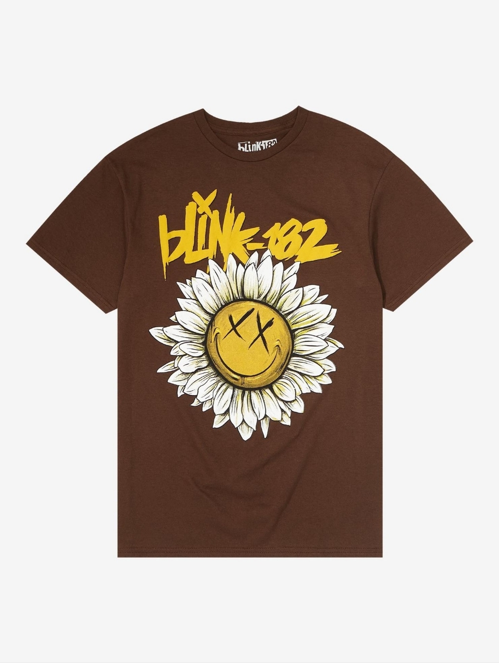 Blink-182 Brown Tee with Yellow Sunflower Graphic